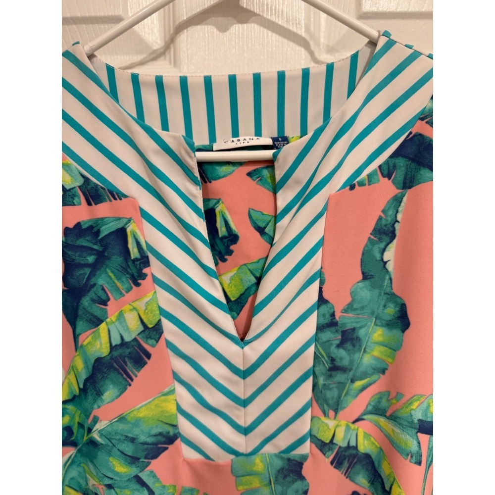 Cabana Life UPF 50 Womens Pink Tropical Banana Leaf Print Tunic Shift Dress - Picture 2 of 6